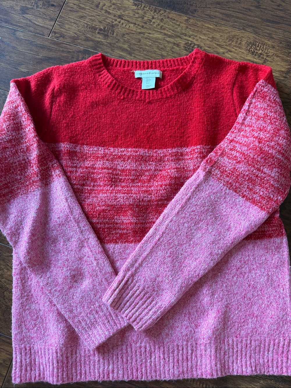 cupcakes & cashmere Red and Pink Striped Crewneck Sweater